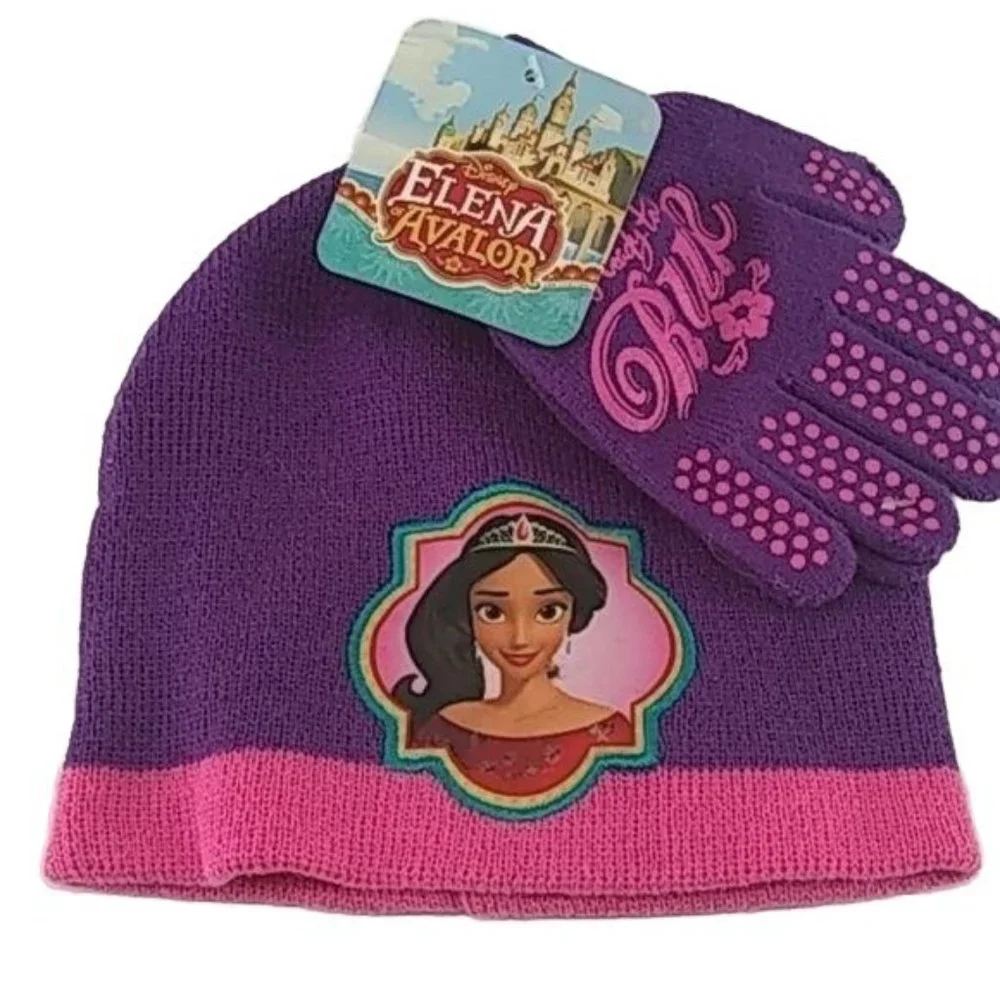 NEW DISNEY ELENA OF AVALOR GIRLS HAT & GLOVES SET BEANIE TOBOGGAN READY‎ TO RULE